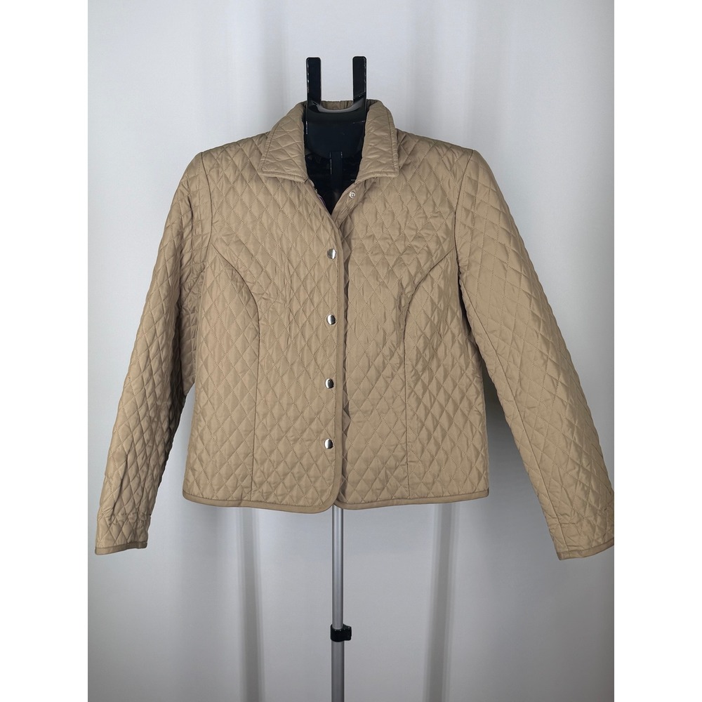 Briggs New York Tan Quilted Diamond Stitch Snap Front Jacket Petite 12P Paisley